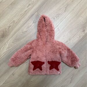 Kids Pink Fuzzy Jacket with Red Star Patches